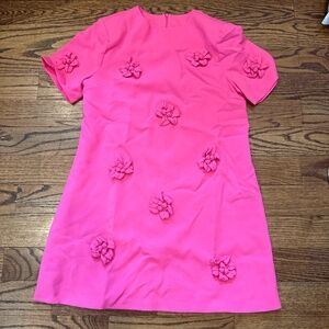 Bright Pink Mini Sheath Dress, 3D Flowers, S